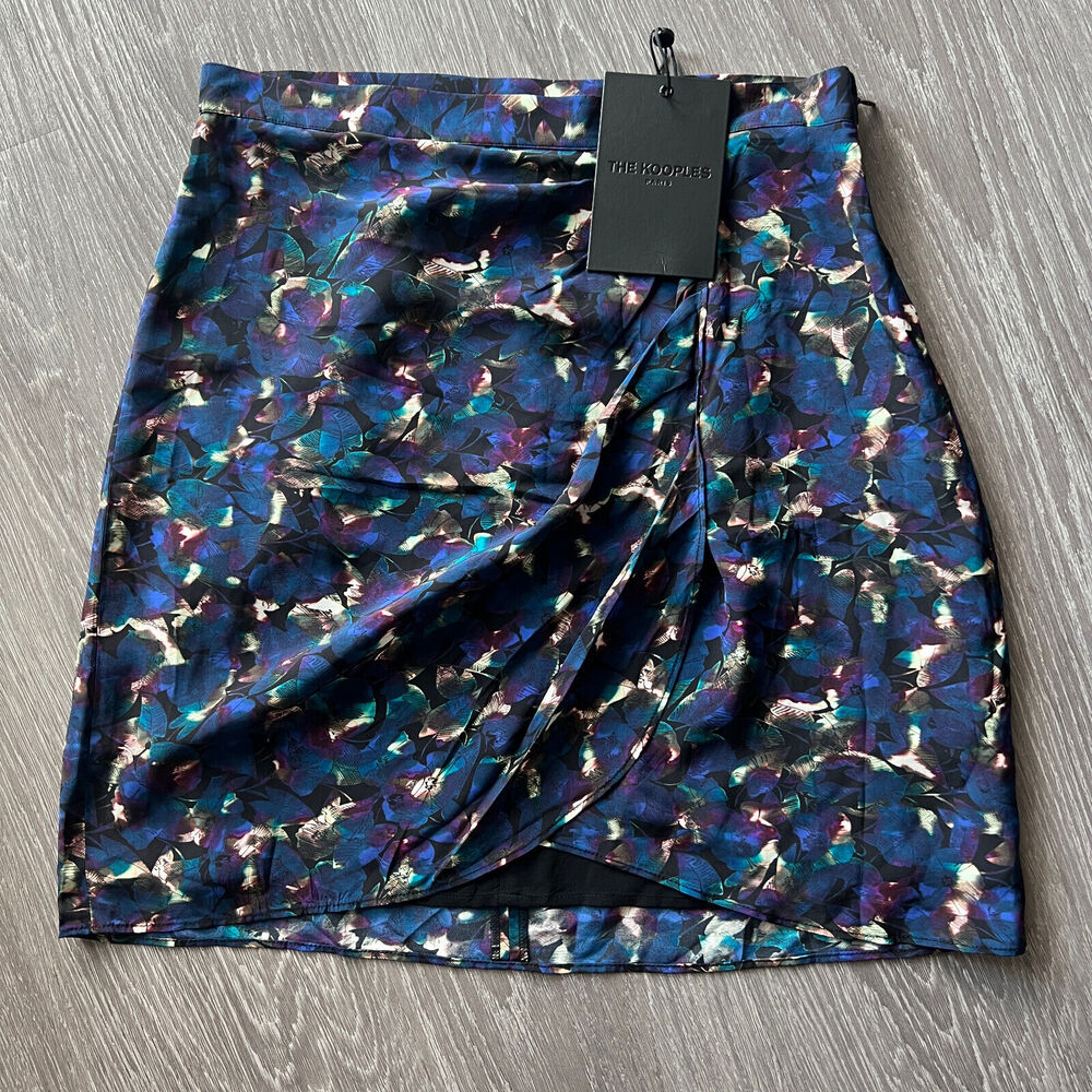 The Kooples Neon Flowers Skirt Womens Medium 2 Blue Colorful